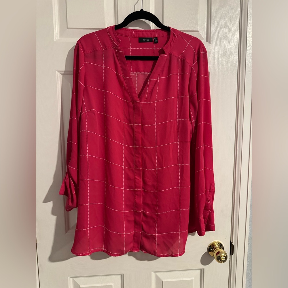 Apt. 9 Bright Pink Blouse with White Check Design
